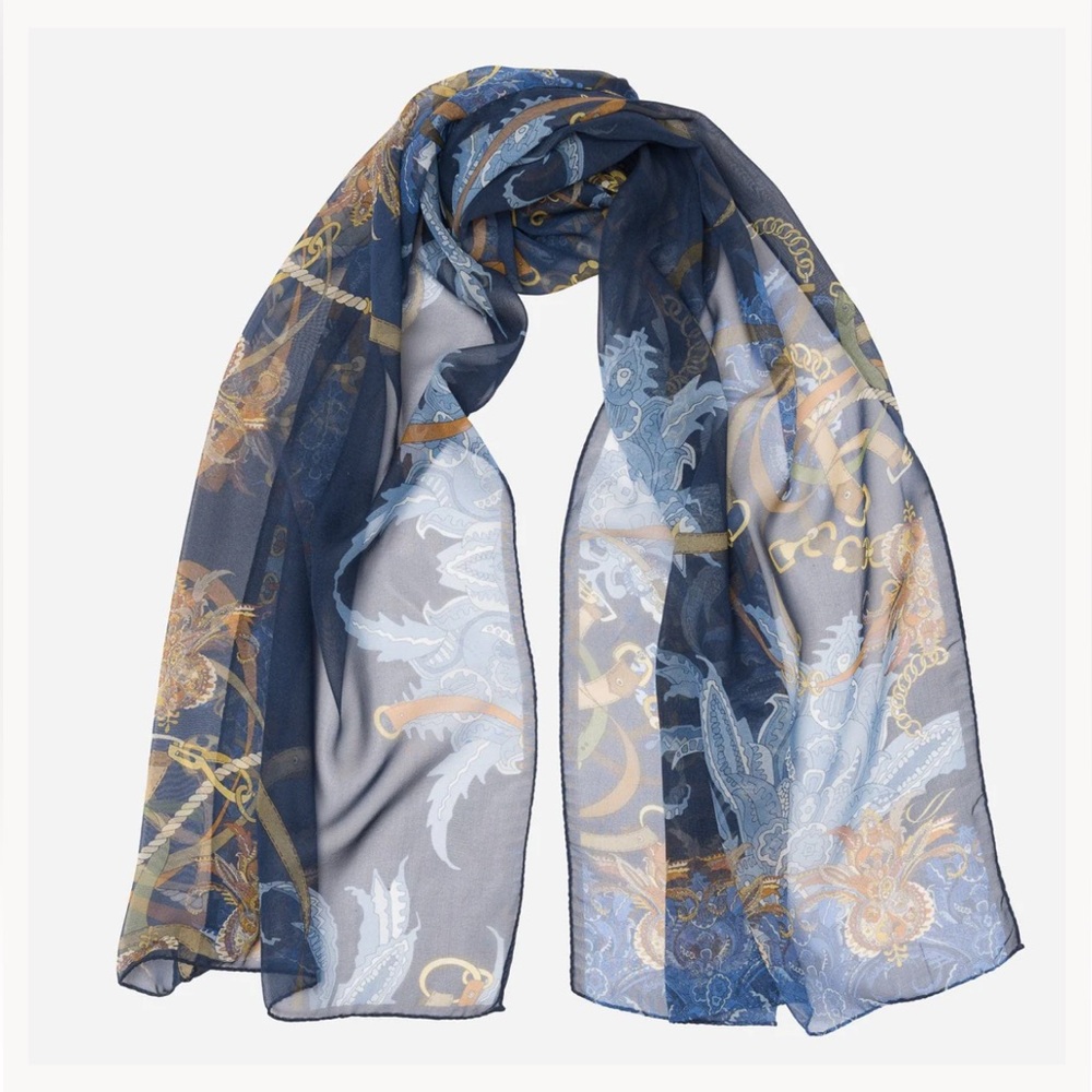 Elizabetta Alessandra Long Silk Scarf Navy - Picture 3 of 9